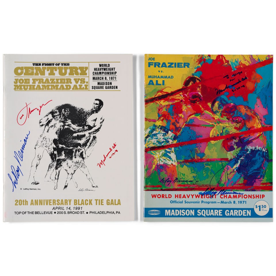 Two Signed Fight of the Century Event Programs: Two Signed Fight of the Century Event Programs comprising a Joe Frazier vs. Muhammad Ali World Heavyweight Championship Official Souvenir Program, March 8, 1971, signed LeRoy Neiman / Joe Frazier and