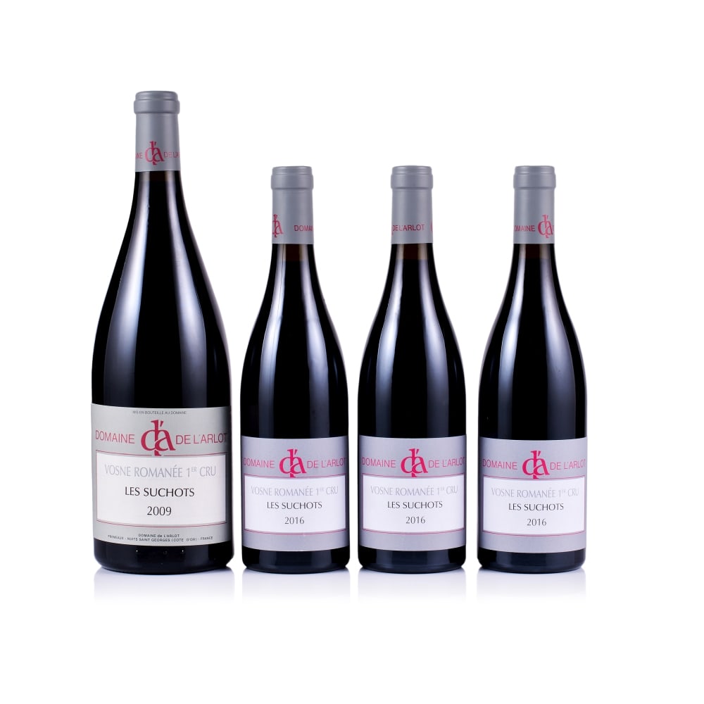 Domaine de l'Arlot, Vosne-Romanée 1er Cru, Les Suchots, 2009 & 2016 (3 x 750ml & 1 x Magnum): Domaine de l'Arlot, Vosne-Romanée 1er Cru, Les Suchots, 2009 (1 x Magnum) Region: Burgundy Fill Level: excellent Capsule: ok Cork: ok Label: excellent appearance Domaine de l'Arlot, Vosne-Roman&