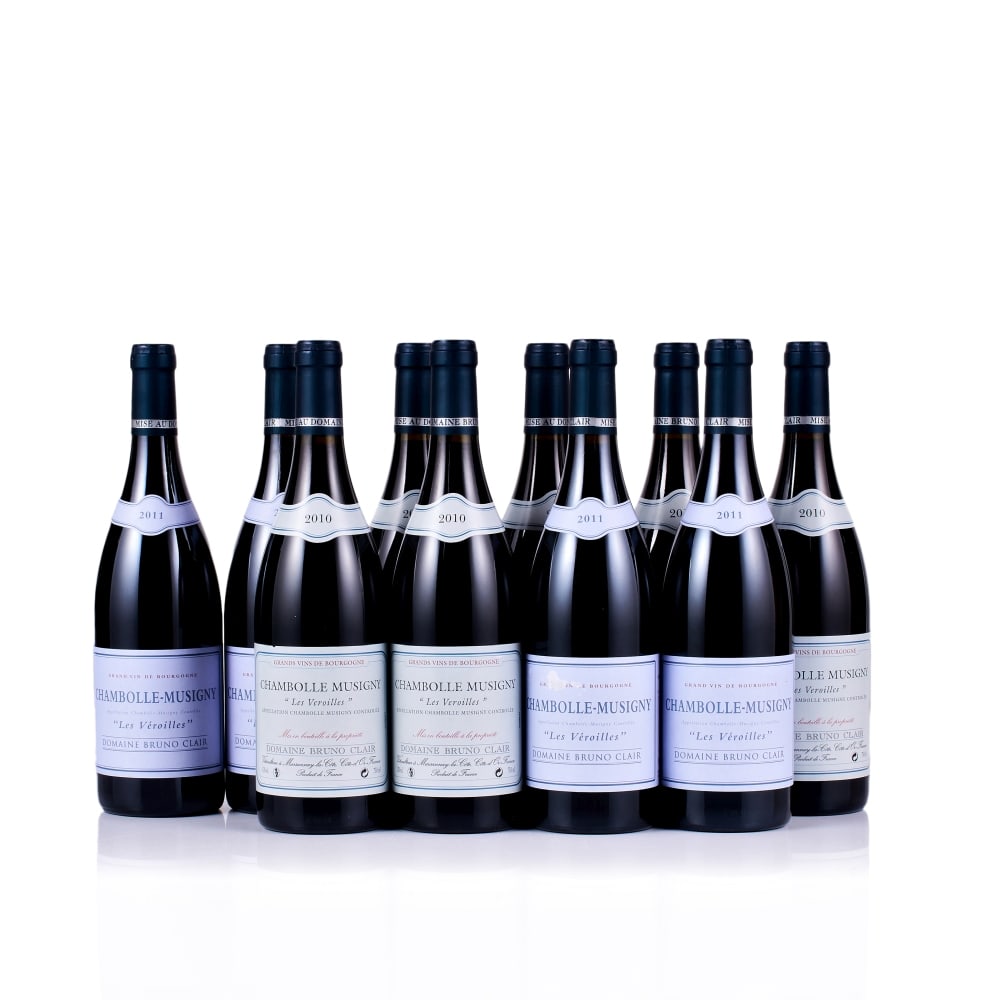 Domaine Bruno Clair, Chambolle-Musigny, Les Veroilles, 2010 & 2011 (10 x 750ml): Domaine Bruno Clair, Chambolle-Musigny, Les Veroilles, 2010 (6 x 750ml) Region: Burgundy Fill Level: excellent Capsule: ok Cork: ok Label: excellent appearance Domaine Bruno Clair, Chambolle-Musigny,