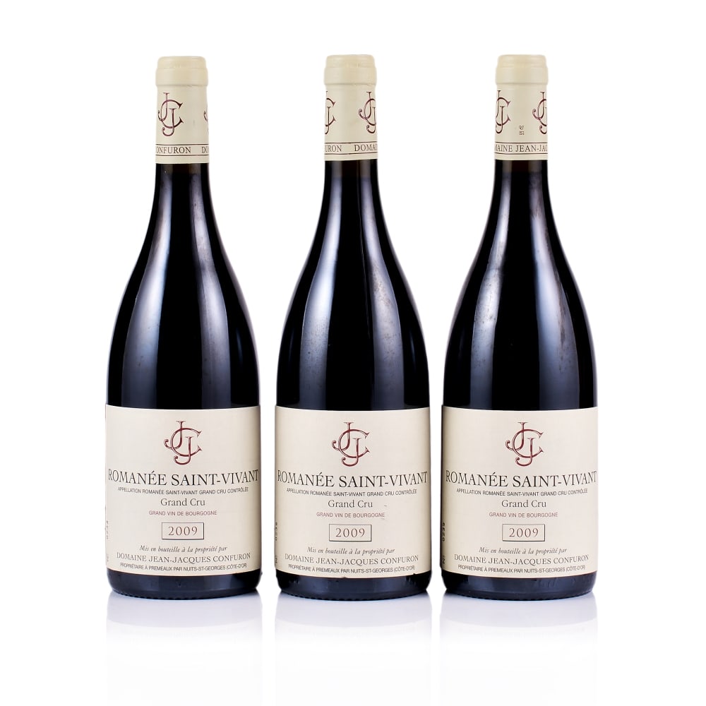 Domaine Jean-Jacques Confuron, Romanée-Saint-Vivant Grand Cru, 2009 (3 x 750ml): Domaine Jean-Jacques Confuron, Romanée-Saint-Vivant Grand Cru, 2009 (3 x 750ml) Region: Burgundy Fill Level: excellent Capsule: ok Cork: ok Label: 2x excellent appearance, 1x very slightly nicked