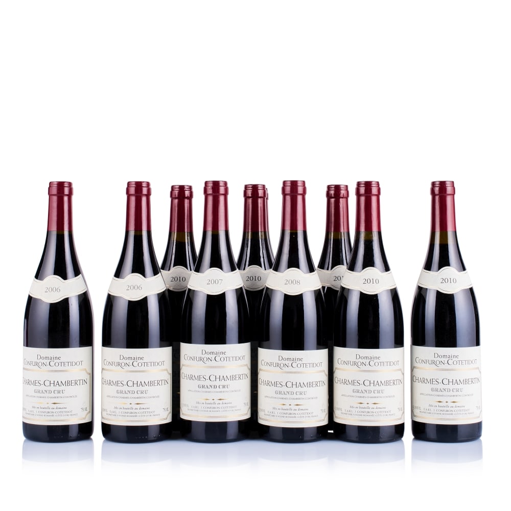 Vertical of Domaine Confuron-Cotetidot, Charmes-Chambertin Grand Cru, 2006, 2007, 2008 & 2010 (1...: 850Domaine Confuron-Cotetidot, Charmes-Chambertin Grand Cru, 2006 (2 x 750ml) Region: Burgundy Fill Level: excellent Capsule: ok Cork: ok Label: 2x good appearance, 1x creased and marked vintage slip