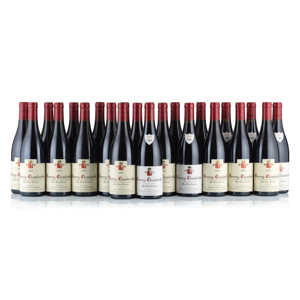 Domaine Denis Mortet, Gevrey-Chambertin, Mes Cinq Terroirs, 2005 & 2013 (23 x 750ml): Domaine Denis Mortet, Gevrey-Chambertin, Mes Cinq Terroirs, 2005 (17 x 750ml) Region: Burgundy Fill Level: excellent Capsule: ok Cork: ok Label: all bin-soiled, 8x marked, 3x creased, 2x nicked Domai