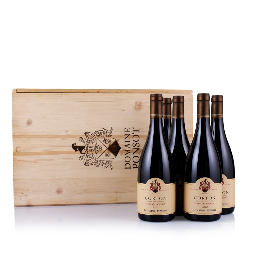 Domaine Ponsot, Corton Grand Cru, Cuvée du Bourdon, 2010 (6 x 750ml): Domaine Ponsot, Corton Grand Cru, Cuvée du Bourdon, 2010 (6 x 750ml) Region: Burgundy Fill Level: excellent Capsule: ok Cork: ok Label: good appearance Packaging: original wooden case This lot is