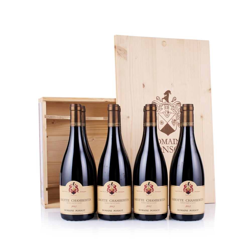 Domaine Ponsot, Griotte-Chambertin Grand Cru, 2012 (8 x 750ml): Domaine Ponsot, Griotte-Chambertin Grand Cru, 2012 (8 x 750ml) Region: Burgundy Fill Level: excellent Capsule: ok Cork: ok Label: 7x good appearance, 1x nicked Packaging: 1x original wooden case, 1x n