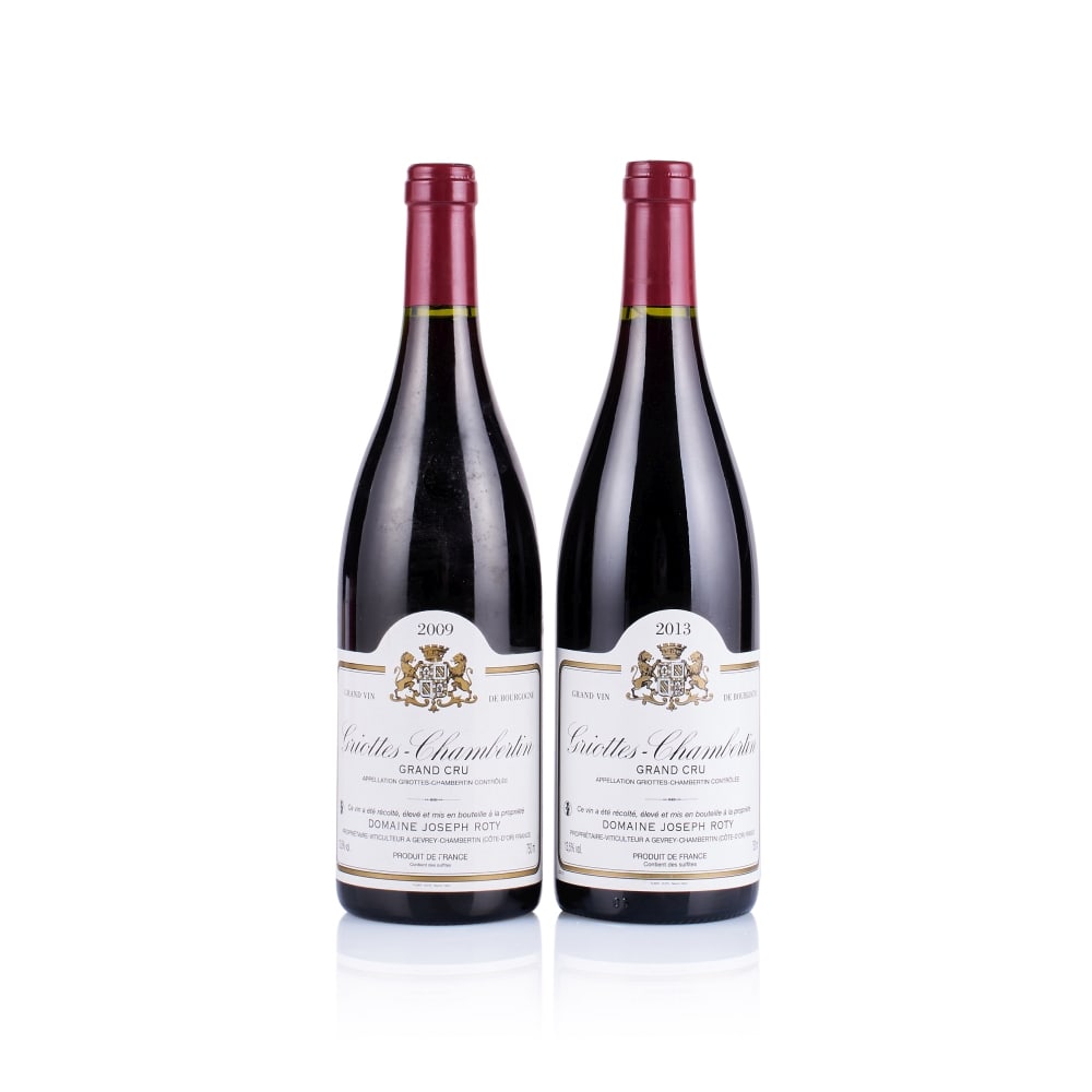 Domaine Joseph Roty, Griottes-Chambertin Grand Cru 2009 & 2013 (2 x 750ml): Domaine Joseph Roty, Griottes-Chambertin Grand Cru, 2009 (1 x 750ml) Region: Burgundy Fill Level: excellent Capsule: ok Cork: ok Label: lightly bin-soiled and nicked Domaine Joseph Roty, Griottes-Cha