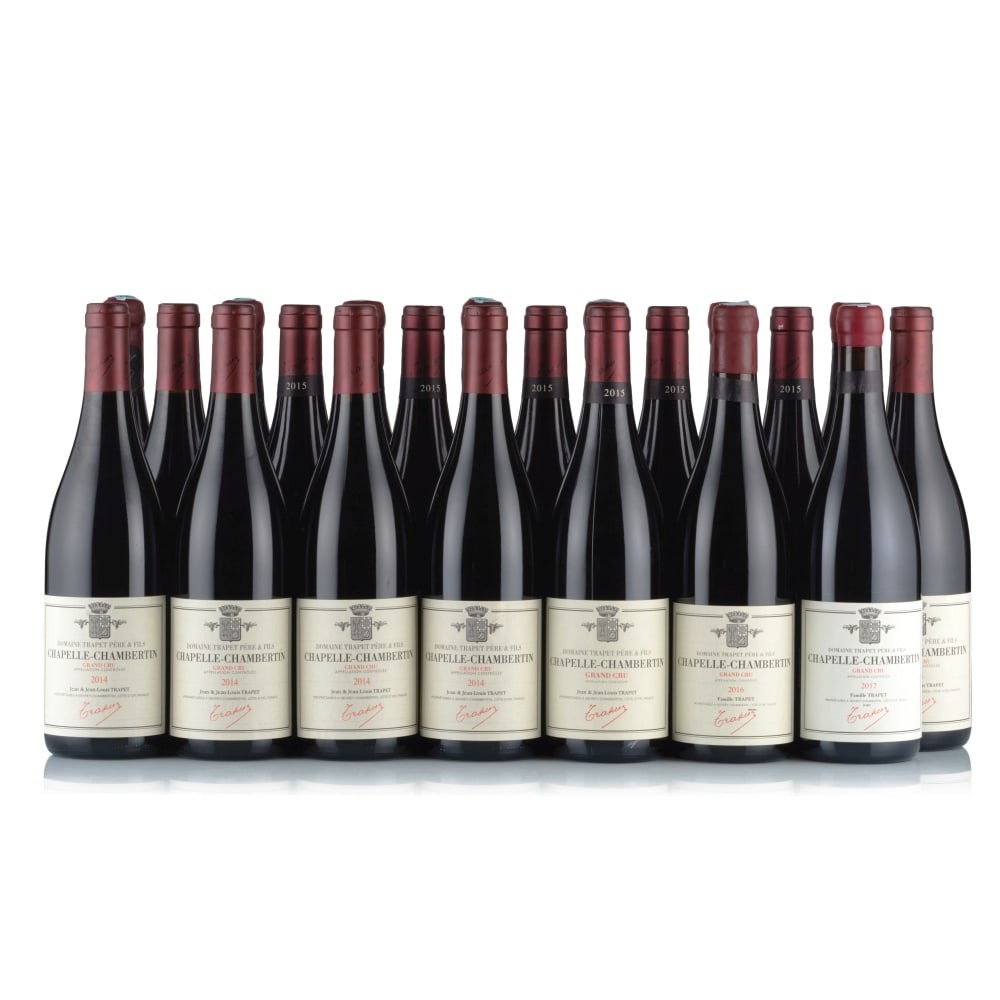 Vertical of Domaine Trapet Père & Fils, Chapelle-Chambertin Grand Cru, 2014, 2015, 2016 & 2...: Domaine Trapet Père & Fils, Chapelle-Chambertin Grand Cru, 2014 (6 x 750ml) Region: Burgundy Fill Level: excellent Capsule: ok Cork: ok Label: 2x lightly bin-soiled, 4x good appearance Packaging: