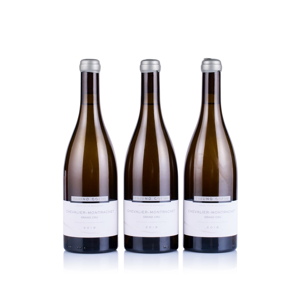 Bruno Colin, Chevalier-Montrachet Grand Cru, 2019 (3 x 750ml): Bruno Colin, Chevalier-Montrachet Grand Cru, 2019 (3 x 750ml) Region: Burgundy Fill Level: excellent Capsule: grey wax, ok Cork: ok Label: good appearance Packaging: neutral carton This lot is subject