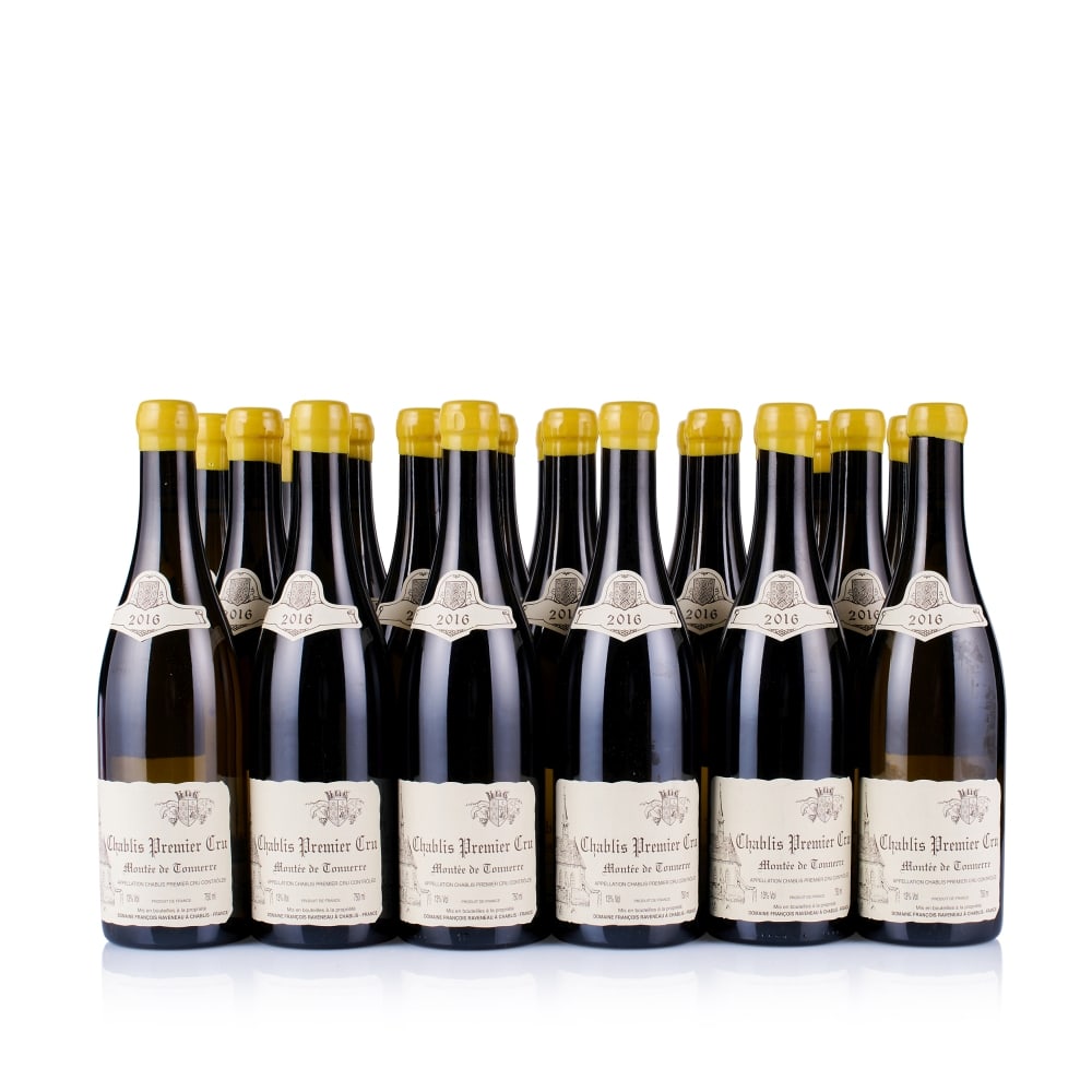 Domaine François Raveneau, Chablis 1er Cru, Montée de Tonnerre, 2016 (22 x 750ml): Domaine François Raveneau, Chablis 1er Cru, Montée de Tonnerre, 2016 (22 x 750ml) Region: Burgundy Fill Level: excellent Capsule: yellow wax, ok Cork: ok Label: 4x slightly bin-soiled, 18x g