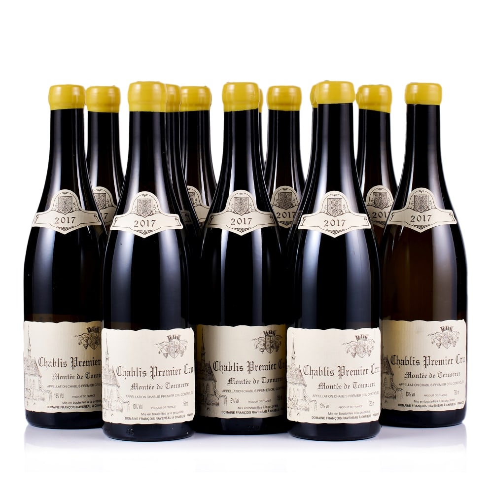 Domaine François Raveneau, Chablis 1er Cru, Montée de Tonnerre, 2017 (12 x 750ml): Domaine François Raveneau, Chablis 1er Cru, Montée de Tonnerre, 2017 (12 x 750ml) Region: Burgundy Fill Level: excellent Capsule: yellow wax, ok Cork: ok Label: 1x slightly stained, 2x sligh