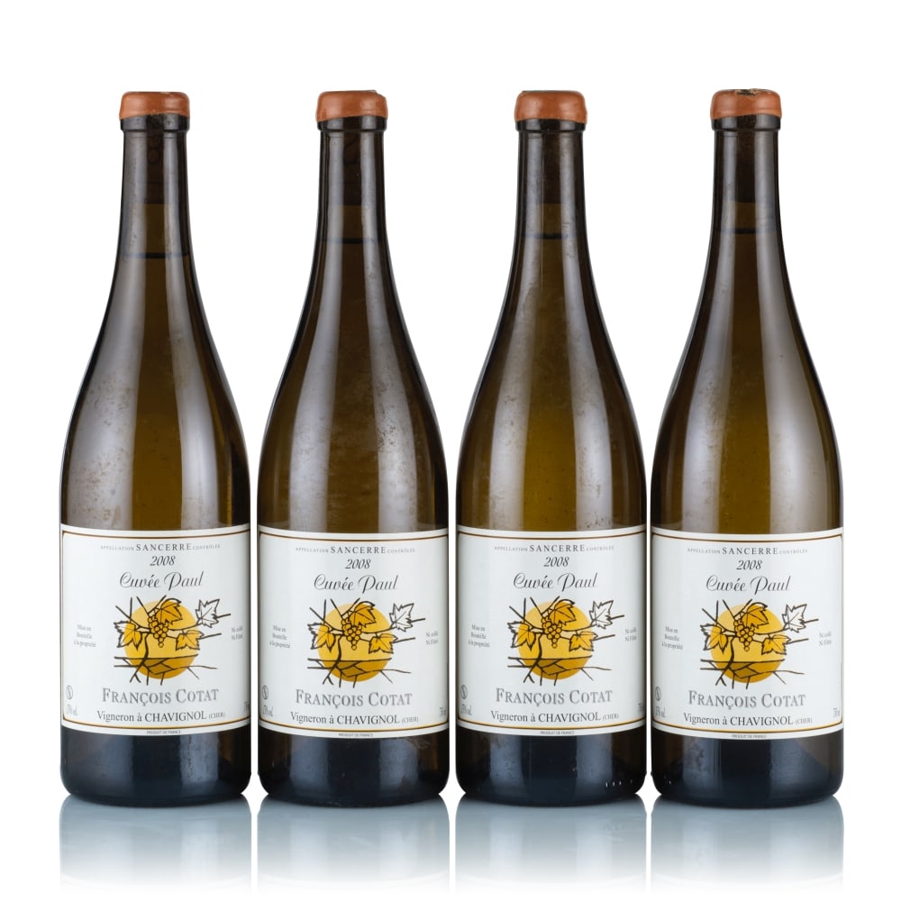 François Cotat, Sancerre, Cuvée Paul, 2008 (4 x 750ml): François Cotat, Sancerre, Cuvée Paul, 2008 (4 x 750ml) Region: Loire Fill Level: excellent Capsule: wax, 4x chipped Cork: ok Label: 4x lightly bin-soiled Packaging: original carton This lot