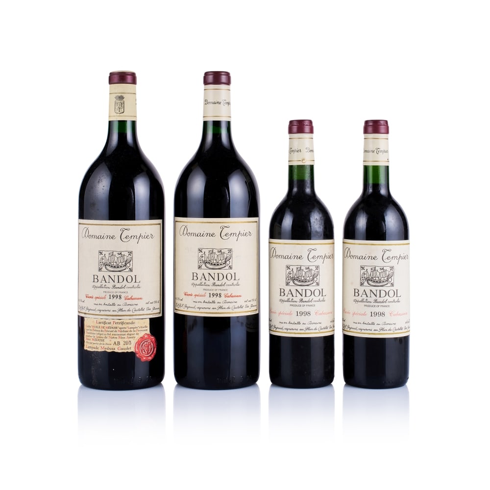 Domaine Tempier, Bandol, Cabasaou, 1998 (2 x 750ml & 2 x Magnum): Domaine Tempier, Bandol, Cabassaou, 1998 (2 x Magnum) Region: Provence Fill Level: into neck Capsule: two different capsules, 1x slightly worn, 1x ok Cork: ok Label: 1x lightly bin-soiled, 1x slightly