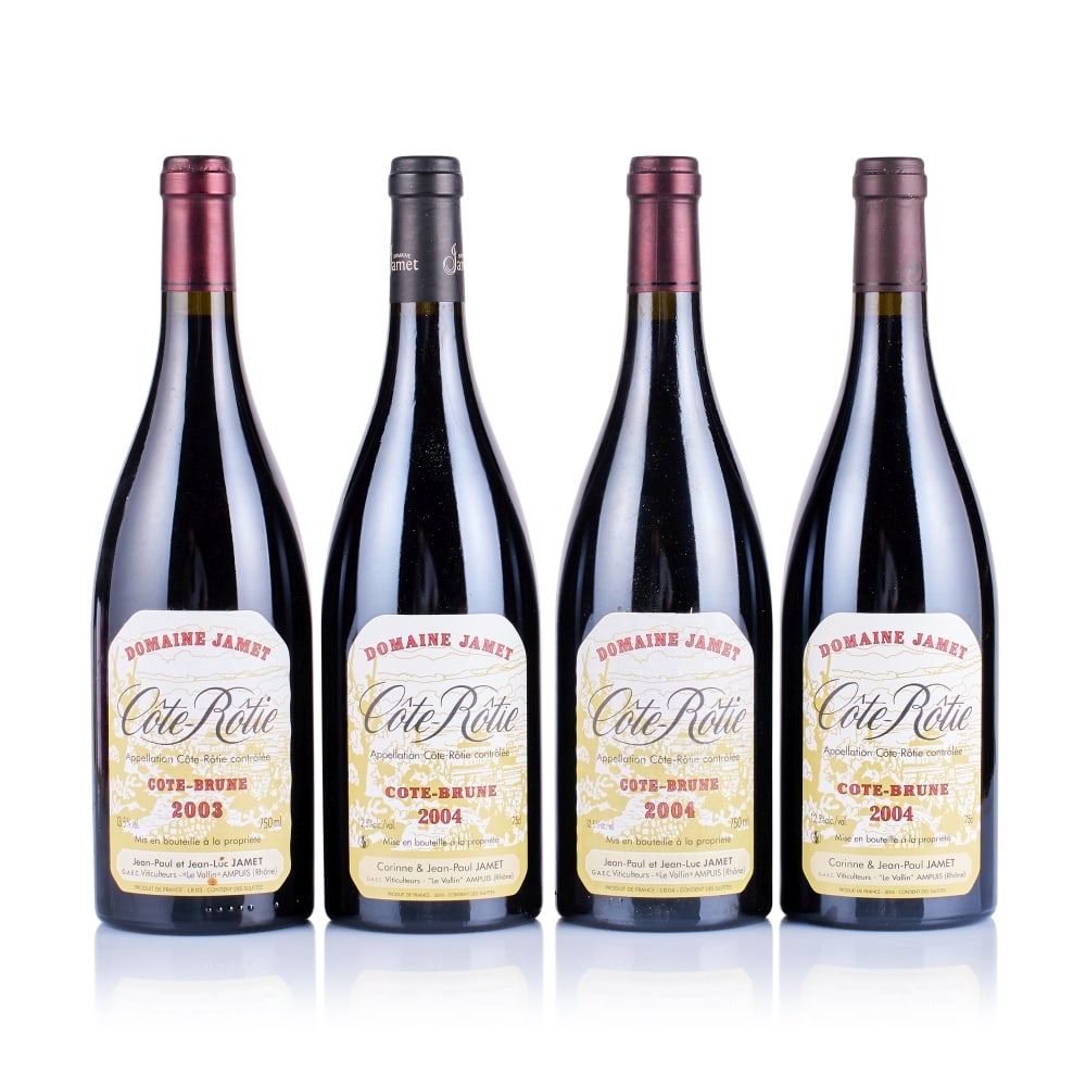 Domaine Jamet, Côte-Rotie, Côte Brune, 2003 & 2004 (4 x 750ml): Domaine Jamet, Côte-Rôtie, Côte-Brune, 2003 (1 x 750ml) Region: Rhone Valley Fill Level: excellent Capsule: ok Cork: ok Label: slightly stained Domaine Jamet, Côte-Rôtie, C&#