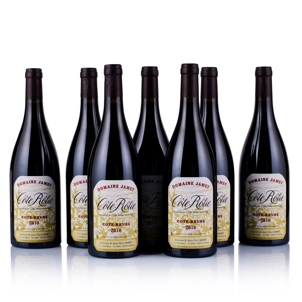 Domaine Jamet, Côte-Rôtie, Côte-Brune, 2010 (7 x 750ml): Domaine Jamet, Côte-Rôtie, Côte-Brune, 2010 (7 x 750ml) Region: Rhone Valley Fill Level: excellent Capsule: ok Cork: ok Label: good appearance Packaging: 2x neutral cartons This lot is