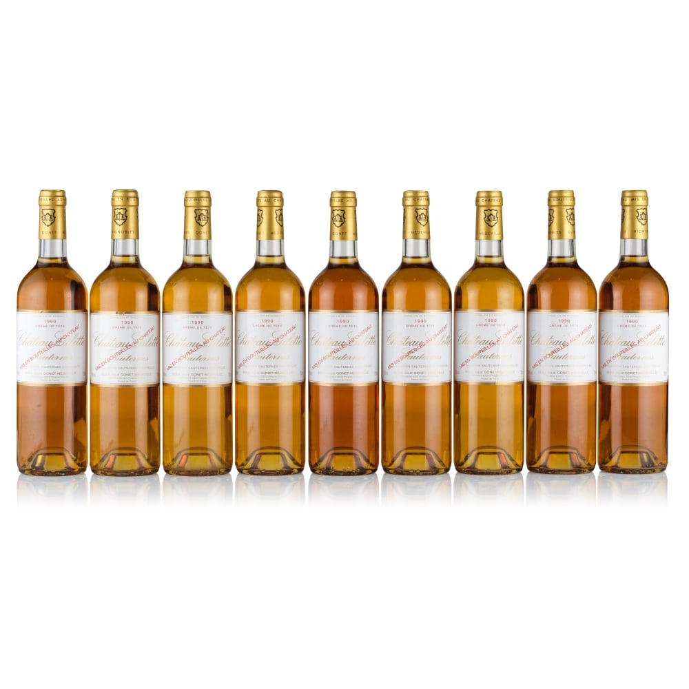 Château Gilette, Crème de Tête, 1990 (9 x 750ml): Château Gilette, Crème de Tête, 1990 (9 x 750ml) Region: Sauternes Fill Level: into neck Capsule: ok Cork: ok Label: 2x creased, 1x nicked, 1x lightly bin-soiled, 5x good appearance Pac