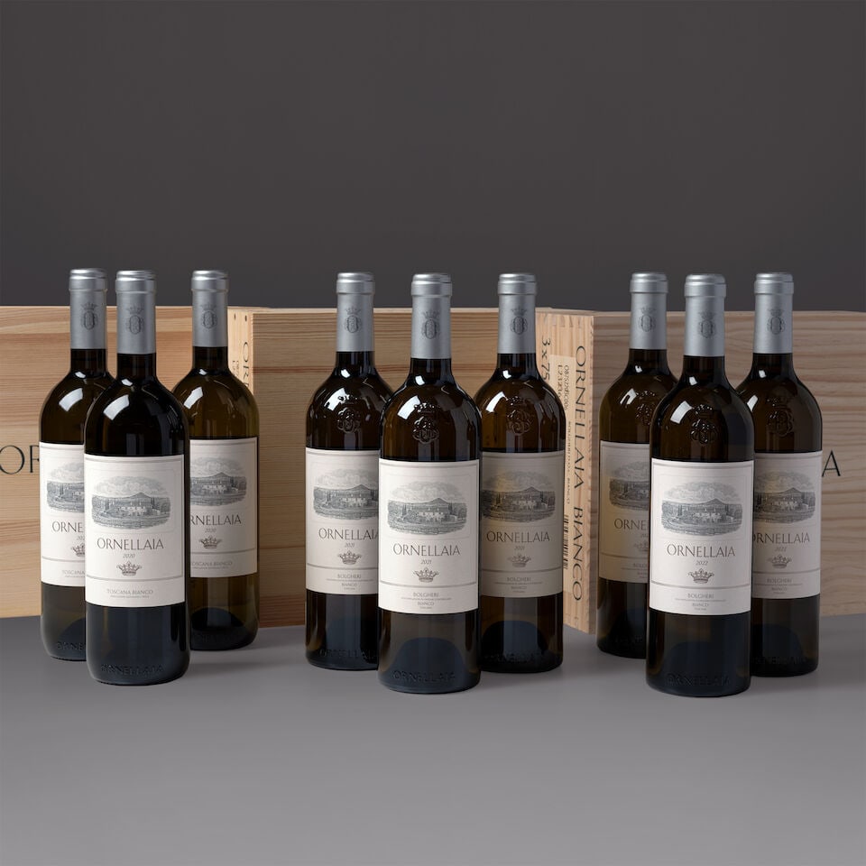 Ornellia, Bianco Vertical Collection, 2020, 2021 & 2022 (6 x 750ml) & Al Fresco Lunch & Tasting ...: Ornellaia, Bianco, 2020 (3 x 750ml) Ornellaia, Bianco, 2021 (3 x 750ml) Ornellaia, Bianco, 2022 (3 x 750ml) Footnotes: A vertical collection of 9 x 750ml Ornellaia Bianco directly from the cellar. T