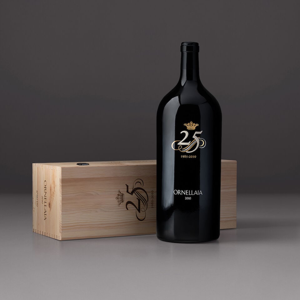 Ornellaia Imperial 2010 (1 x 6 liter) & A Large Formats Lunch for 8 Guests: Ornellaia, 2010 (1 x 6 liter) Footnotes: 1 x 6L Ornellaia 2010 in its 25th anniversary edition and original wooden case, directly from the cellar and a Large Formats lunch for eight guests. Among the