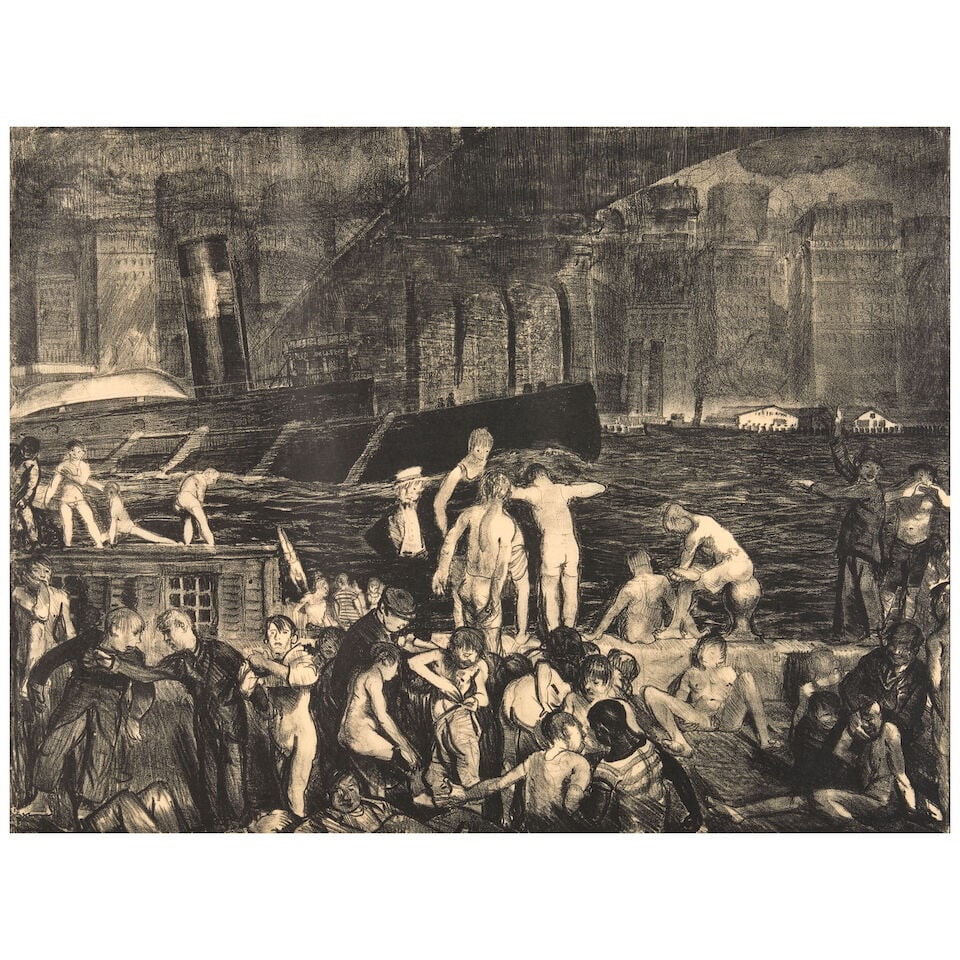George Bellows (1882-1925); Splinter Beach;: George Bellows (1882-1925) Splinter Beach (Mason 28), 1916 Lithograph on China paper, signed in pencil, annotated 'No 52' (from the edition of 70). 15 x 19 3/4 in. (38.1 x 50.2 cm) sheet 16 1/2 x 21 1