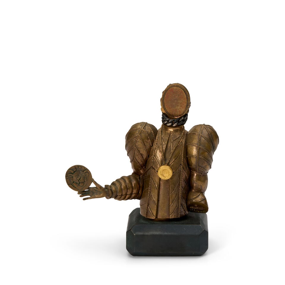 Miguel Berrocal (1933-2006); Alice II;: Miguel Berrocal (1933-2006) Alice II (Opus 216), 1981-82 Bronze with gold patina in 14 interlocking elements, incised signature and numbered 173/500 (aside from the edition of 50 in silver). height 6