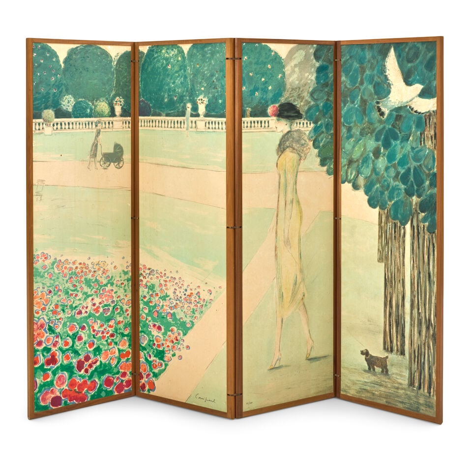 Jean-Pierre Cassigneul (born 1935); Au jardin du Luxembourg;: Jean-Pierre Cassigneul (born 1935) Au jardin du Luxembourg, 1985 Four-panel lithograph in colors on wove paper, signed in black felt-tip pen and numbered 61/100, published by A.C. Mazo, Paris,