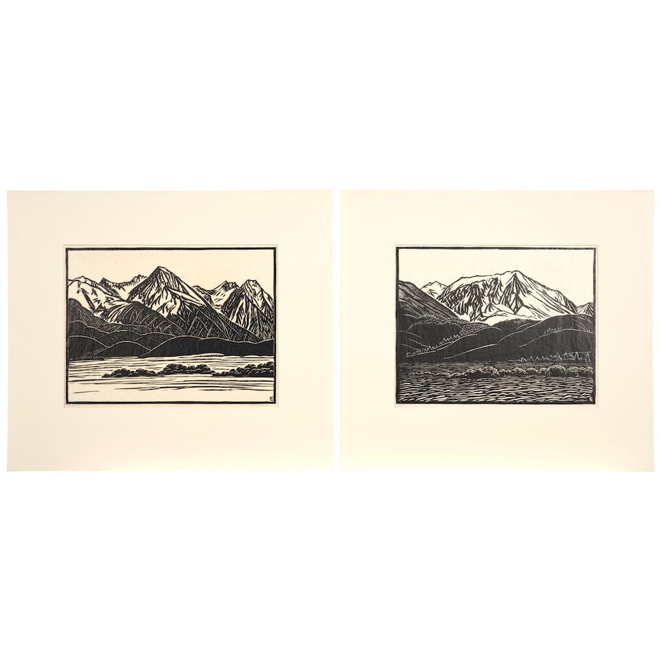 Franz Geritz (1895-1945); Two Woodcut Prints: Wood Mountain; Birch Mountain; (1 of 4)