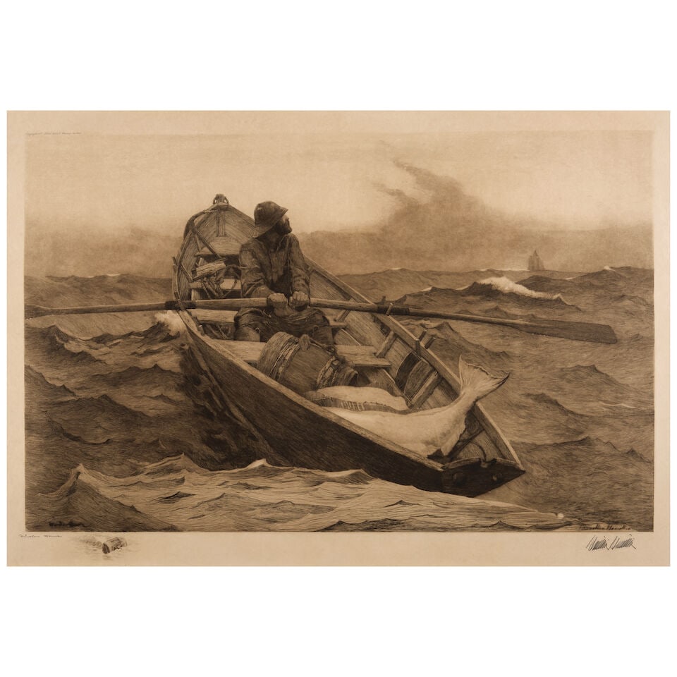 After Winslow Homer (1836-1910) by Hamilton Hamilton (1847-1928); The Fog Warning;: After Winslow Homer (1836-1910) by Hamilton Hamilton (1847-1928) The Fog Warning, 1887 Etching on wove paper, signed in pencil by Hamilton and Homer, published by Fishel Adler & Schwartz, New York, wi