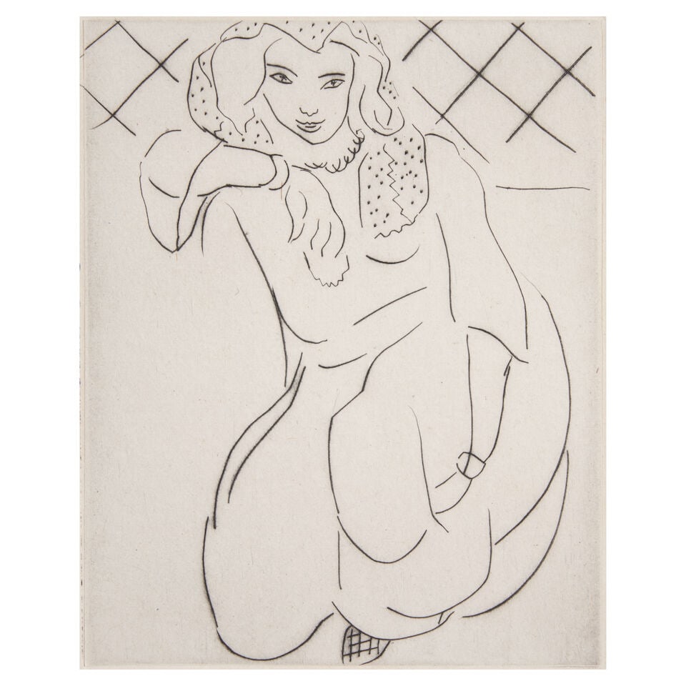 Henri Matisse (1869-1954); Orientale accroupie, voile sur la tête;: Henri Matisse (1869-1954) Orientale accroupie, voile sur la tête (Duthuit 155), 1929 Drypoint on chine collé with wove support, signed in pencil and numbered 20/25 (there was also 1 artist's