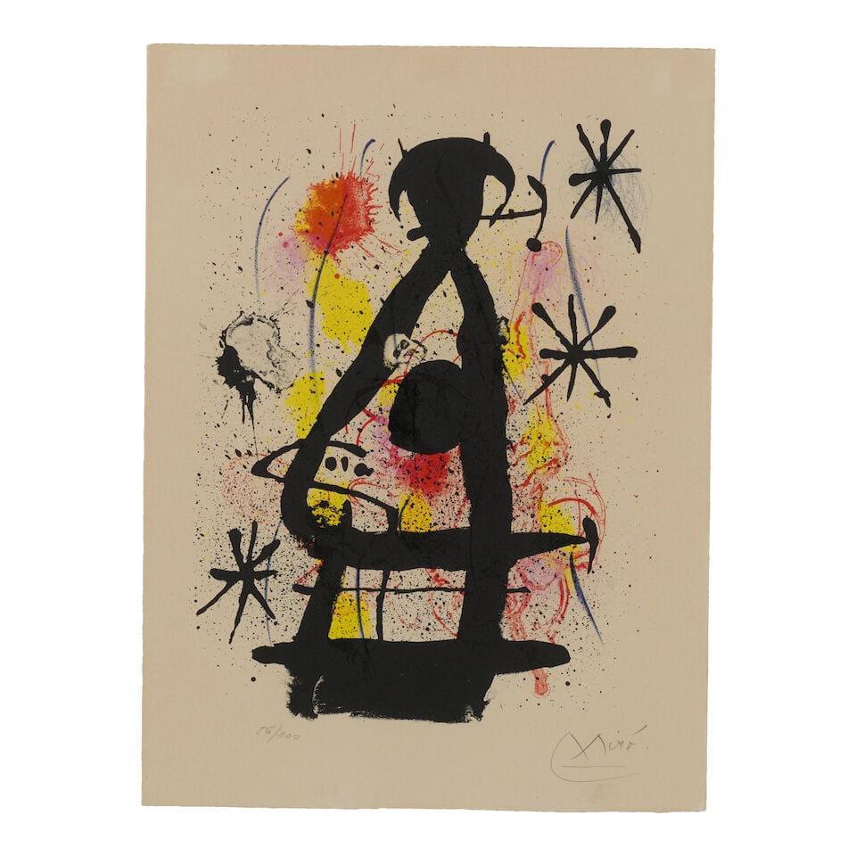 Joan Miró (1893-1983); La Lune près de paraître, plate 4 from Haï-ku;: Joan Miró (1893-1983) La Lune près de paraître, plate 4 from Haï-ku (Maeght 553, Cramer bks. 248), 1967 Lithograph in colors on wove paper, signed in pencil and numbered 91/100, ti