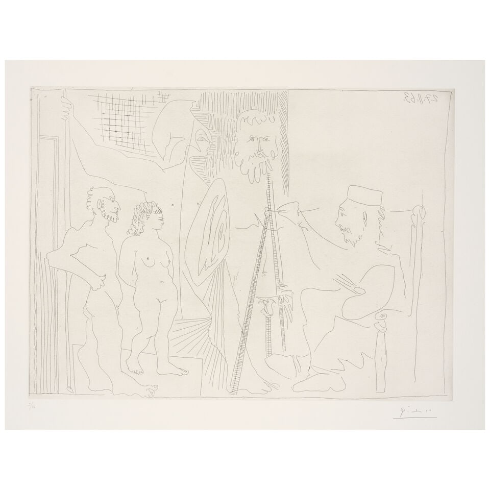Pablo Picasso (1881-1973); Peintre néo-classique dans son atelier (Dans l'atelier);: Pablo Picasso (1881-1973) Peintre néo-classique dans son atelier (Dans l'atelier) (Bloch 1137, Baer 1134), 1963 Etching on wove paper, signed in pencil and numbered 9/50 (there were also 15 artis