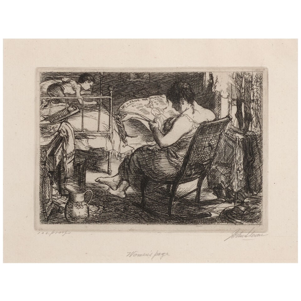 John Sloan (1871-1951); The Women's Page, from New York City Life; Little Woman ; (2): John Sloan (1871-1951) The Women's Page, from New York City Life; Little Woman (Morse 132; 193), 1905; 1920 Two etchings on laid paper, Morse's second (final) and fourth (final) states respectively,
