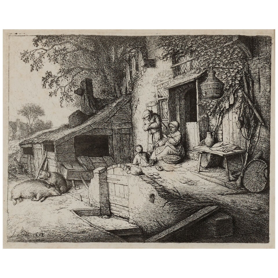 Adriaen van Ostade (1610-1685); Man and Woman Talking; The Woman Spinning; (2) - 2