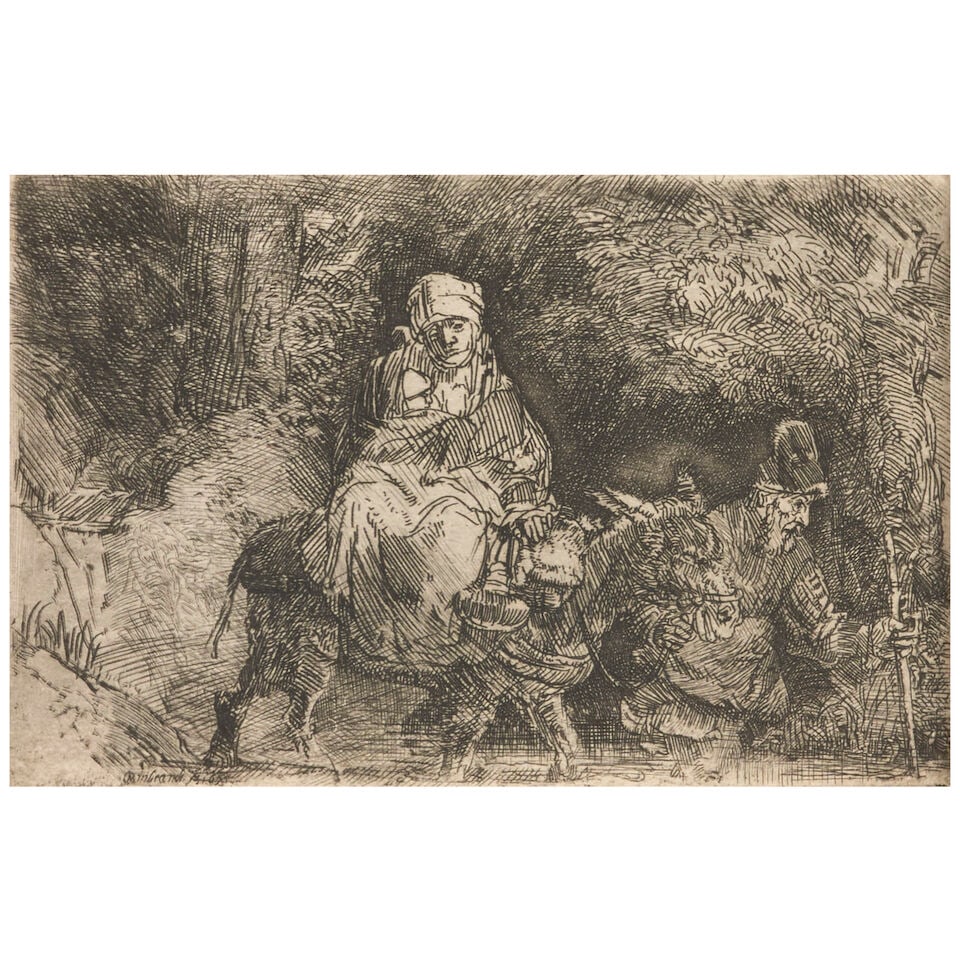 Rembrandt Harmensz van Rijn (1606-1669); The Flight into Egypt: Crossing a Brook; (1 of 2)