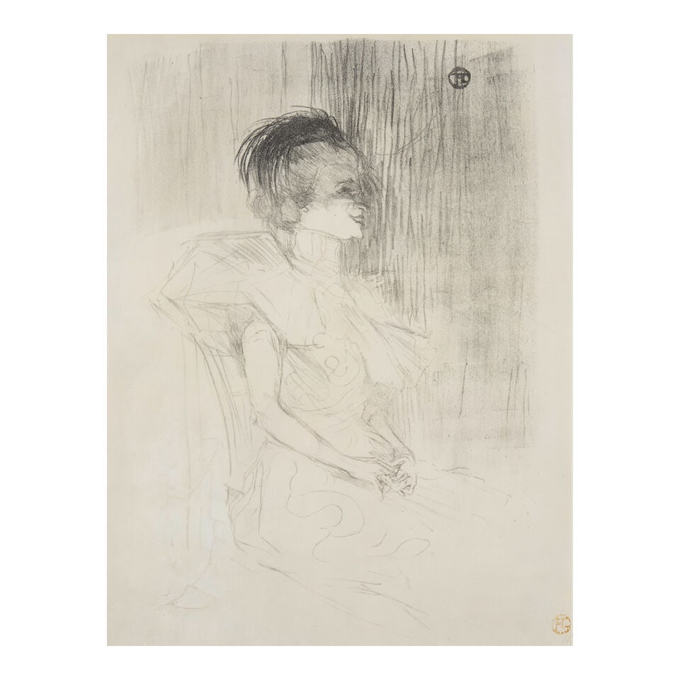 Henri de Toulouse-Lautrec (1864-1901); Lender assise;: Henri de Toulouse-Lautrec (1864-1901) Lender assise (Wittrock 102, Adriani 117), 1895 Lithograph on vellum, with the artist's orange-red monogram stamp, annotated 'No 10/20', with the blindstamp of