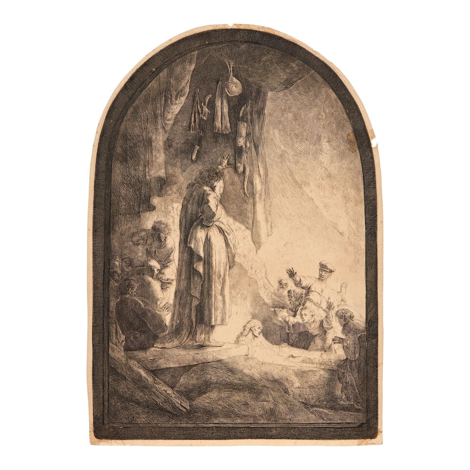 Rembrandt Harmensz van Rijn (1606-1669); The Raising of Lazarus: The Larger Plate;: Rembrandt Harmensz van Rijn (1606-1669) The Raising of Lazarus: The Larger Plate (Bartsch, Hollstein 73), c. 1632 Etching and engraving on wove paper, Bartsch's tenth state (of ten), with thin margins