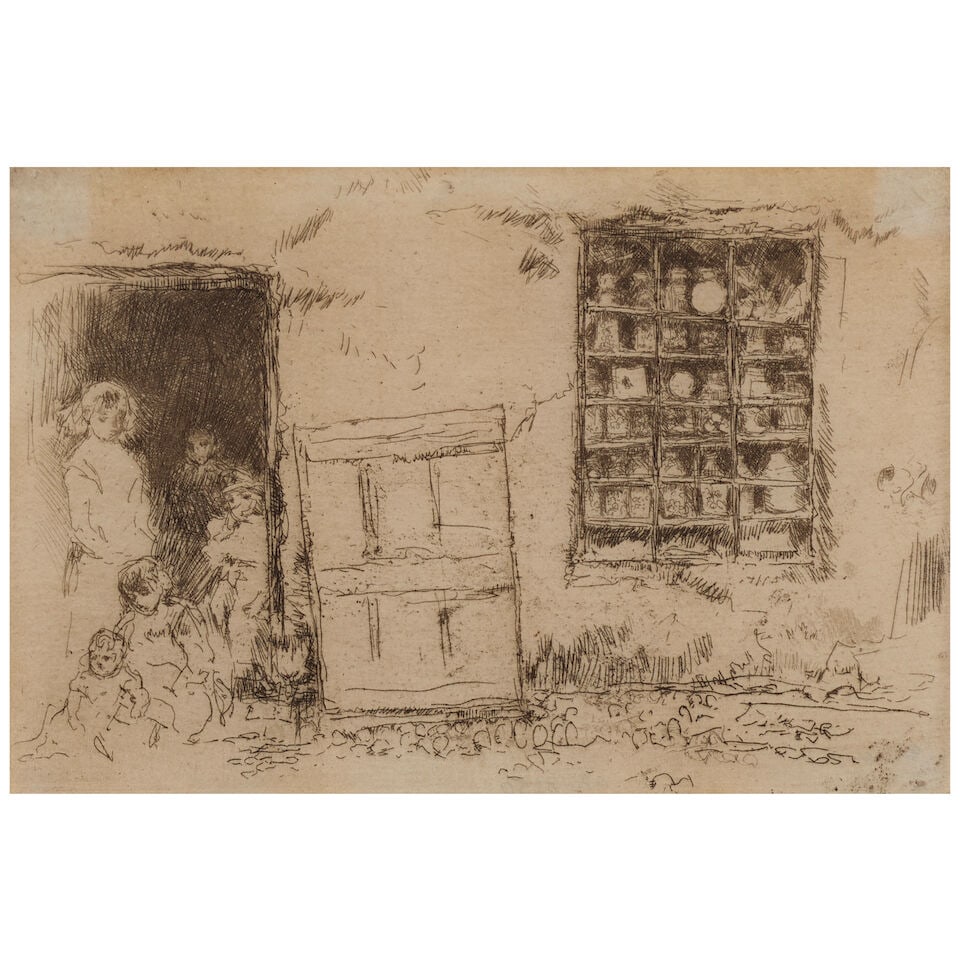 James Abbott McNeill Whistler (1834-1903); The Village Sweet Shop;: James Abbott McNeill Whistler (1834-1903) The Village Sweet Shop (Kennedy 251, Glasgow 266), 1886 Etching printed in brownish-black ink on laid ivory japon paper, Glasgow's first (only) state, signed
