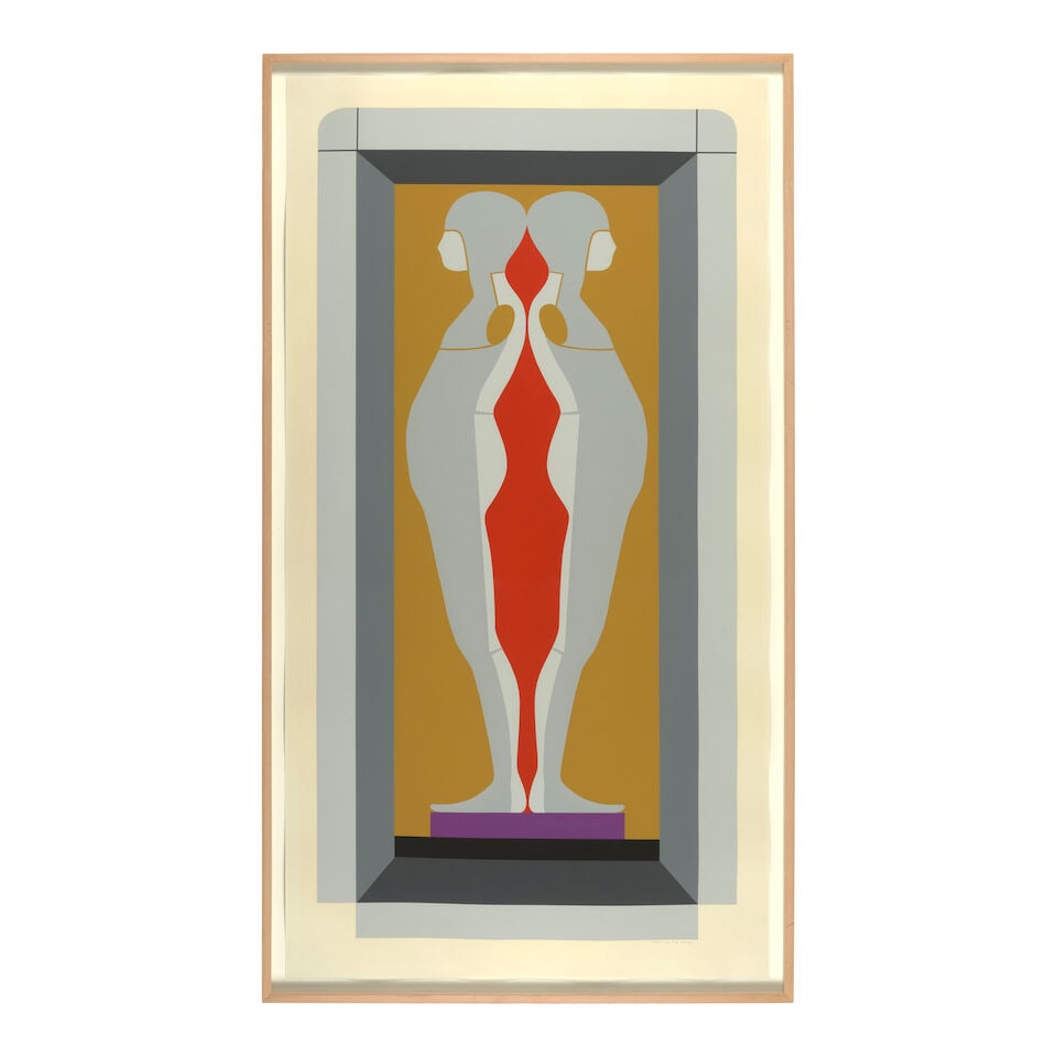 Ernest Trova (1927-2009); Four Foot Falling Man;: Ernest Trova (1927-2009) Four Foot Falling Man, 1983 Screenprint in colors on wove paper, signed in pencil, dated and numbered 94/150, with full margins, framed. 64 x 32 1/2in (162.6 x 82.6cm) sheet 7