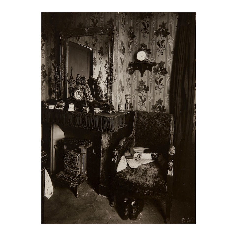 Eugène Atget (1857-1927); Paris Interior;: Eugène Atget (1857-1927) Paris Interior, c. 1910 Gelatin silver print, printed 1956 by Berenice Abbott; numbered '5' in ink on the verso; mounted. 9 1/4 x 6 13/16 in. (23.5 x 17.3 cm) mount 13 x