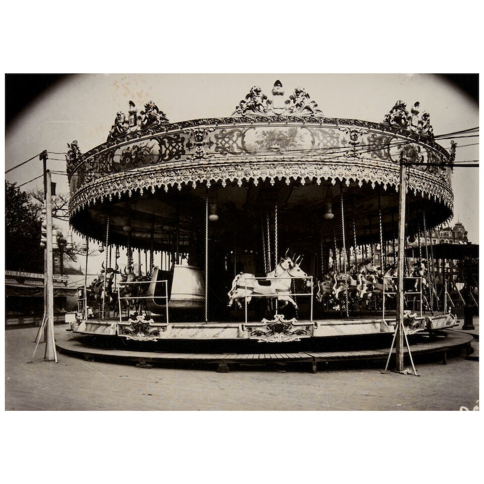 Eugène Atget (1857-1927); Carrousel;: Eugène Atget (1857-1927) Carrousel, 1923 Gelatin silver print, printed 1956 by Berenice Abbott; numbered '7' in ink on the verso; mounted. 6 1/2 x 9 1/16 in. (16.5 x 23.0 cm) mount 13 x 10 in.