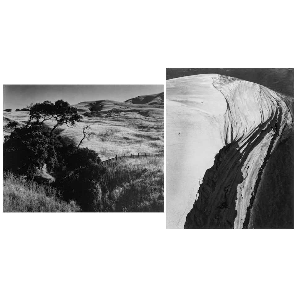 Morley Baer (1916-1995); Selected Images (comprising 'Ranchland, Big Sur' and 'Sandbar, Garrapat...: Morley Baer (1916-1995) Selected Images (comprising 'Ranchland, Big Sur' and 'Sandbar, Garrapata Creek'), 1967-69 Two gelatin silver prints, printed later; the former signed in ink in the margin and