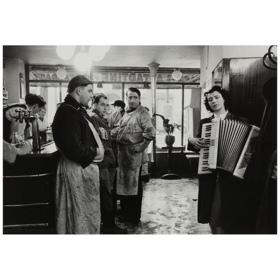 Robert Doisneau (1912-1994); 'Les Bouchers Mélomanes';: Robert Doisneau (1912-1994) 'Les Bouchers Mélomanes', 1953 Gelatin silver print, printed 1974; signed in ink in the margin, titled in ink and initialed, annotated, and editioned '1/2' in pencil o
