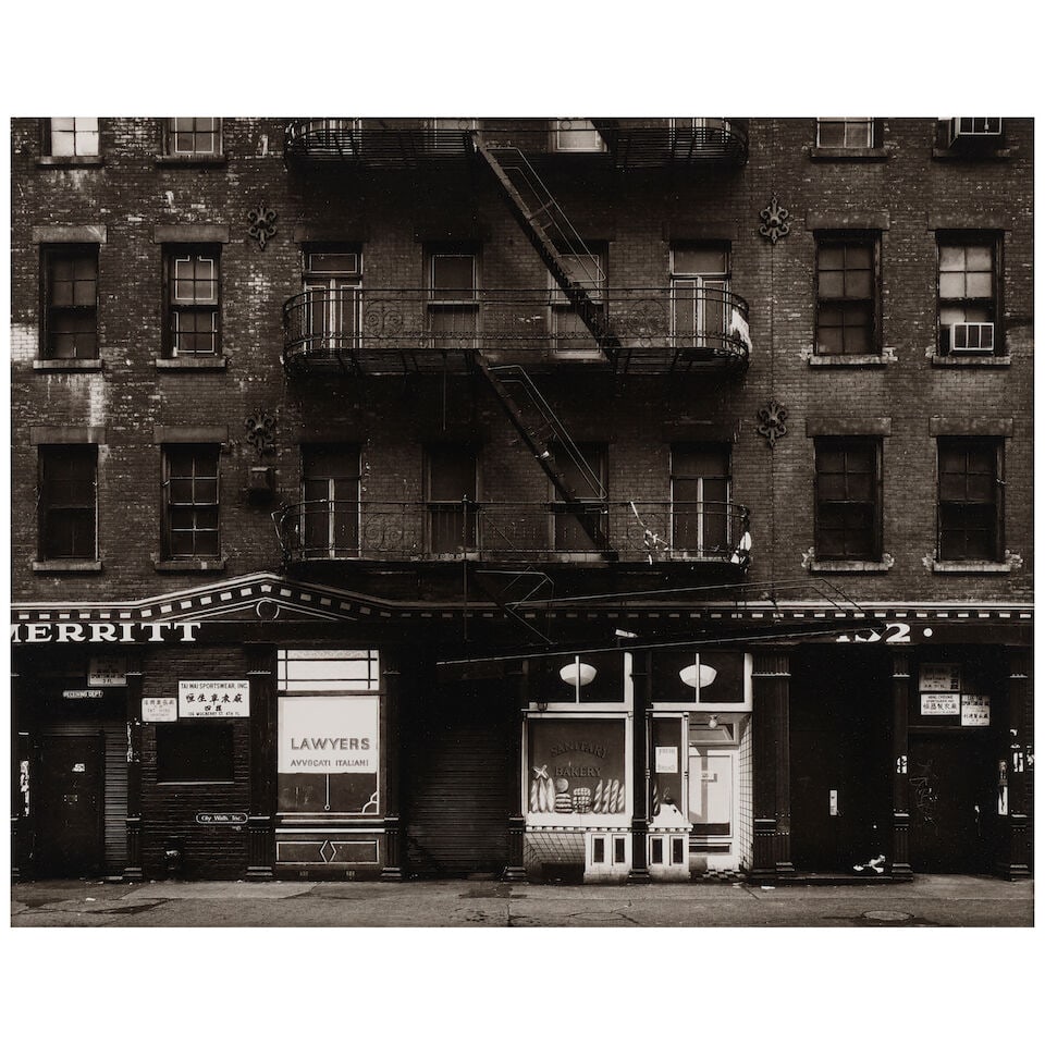 Max Yavno (1911-1985); Tenement, Mulberry Street, New York;: Max Yavno (1911-1985) Tenement, Mulberry Street, New York, c. 1945 Gelatin silver print, printed later; annotated in pencil and the photographer's Estate stamp on the reverse, framed, a Jan Kesner Gal