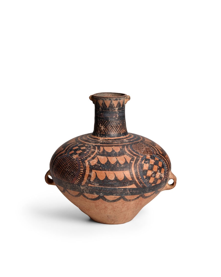 A MAJIAYAO-STYLE PAINTED RED-POTTERY HUMAN-HEADED' TWO-HANDLED JAR - 2