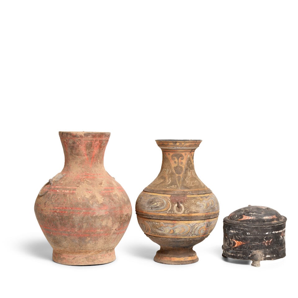 THREE PAINTED POTTERY VESSELS Han Dynasty (3) (1 of 2)