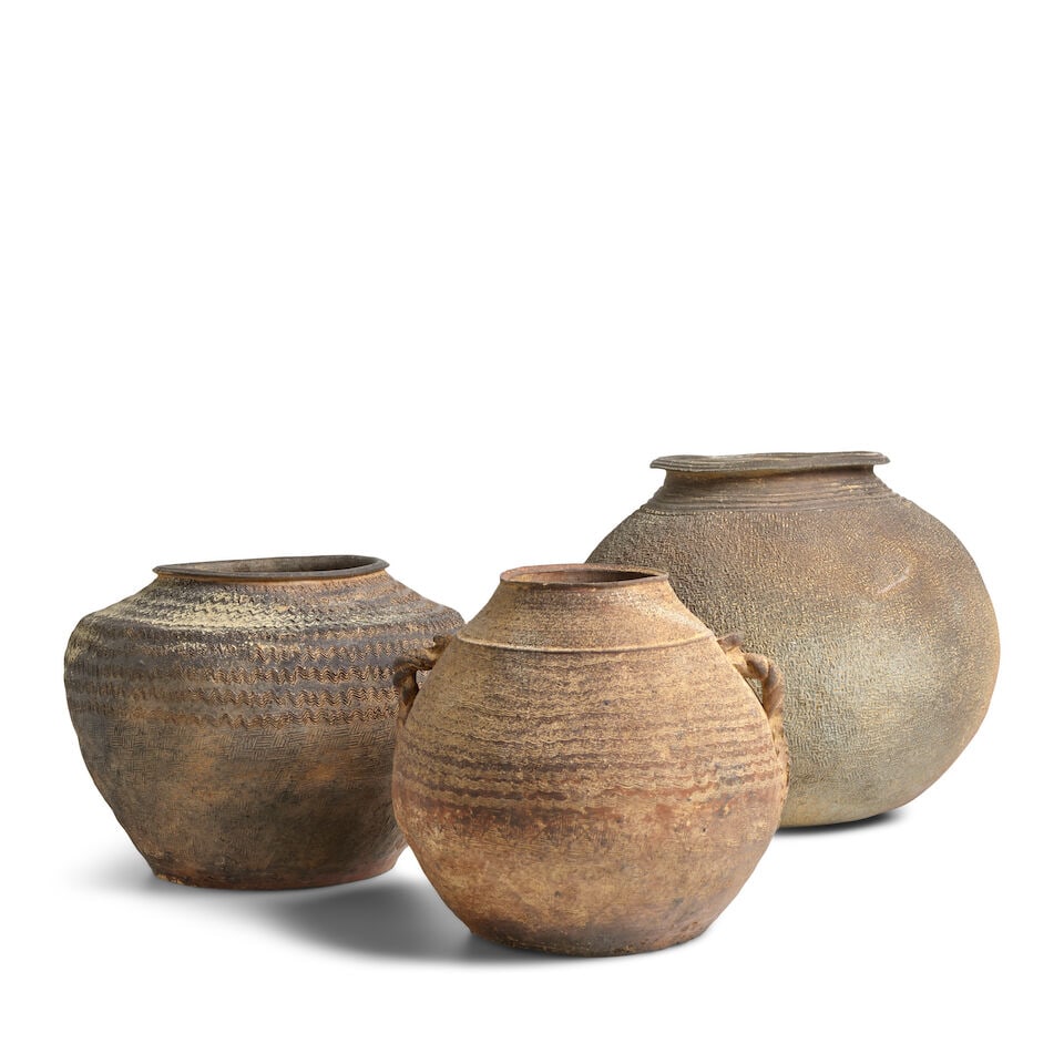 Three Proto-Porcelain Jars with Impressed and Combed Decoration Western/Eastern Zhou Dynasty (3) (1 of 3)