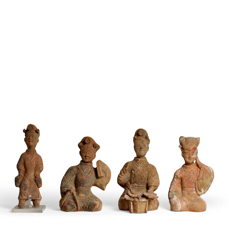 FOUR LARGE SICHUAN PAINTED POTTERY FIGURES Han Dynasty (4) (1 of 2)
