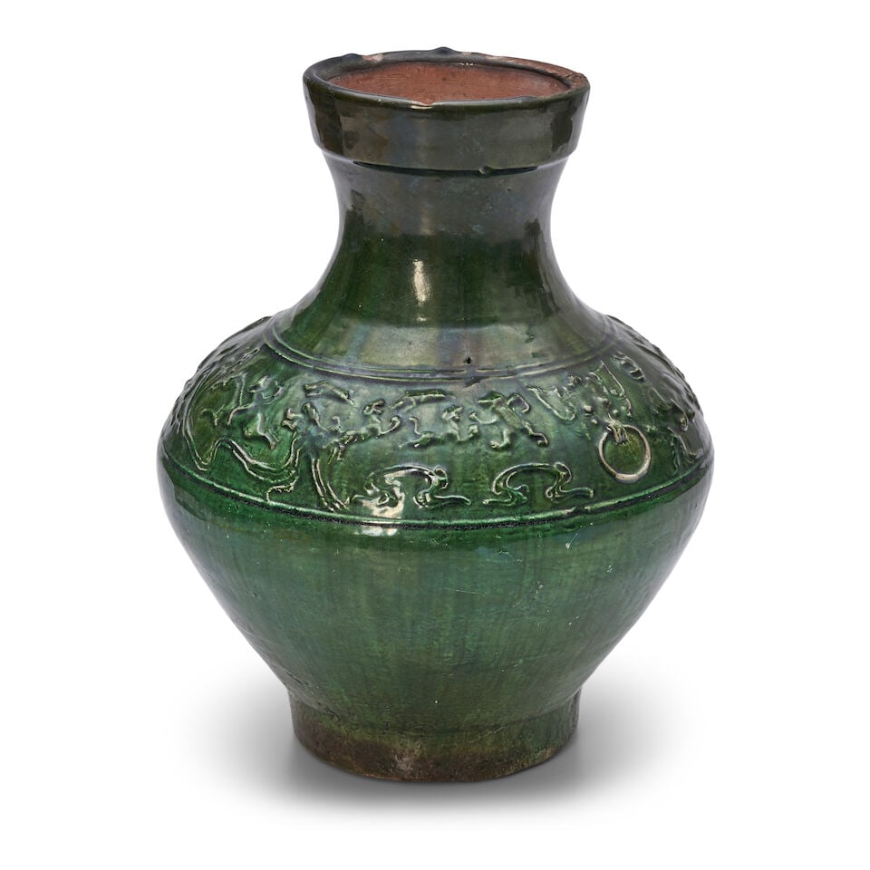 A GREEN-GLAZED MOULDED POTTERY JAR, HU Han Dynasty - 3