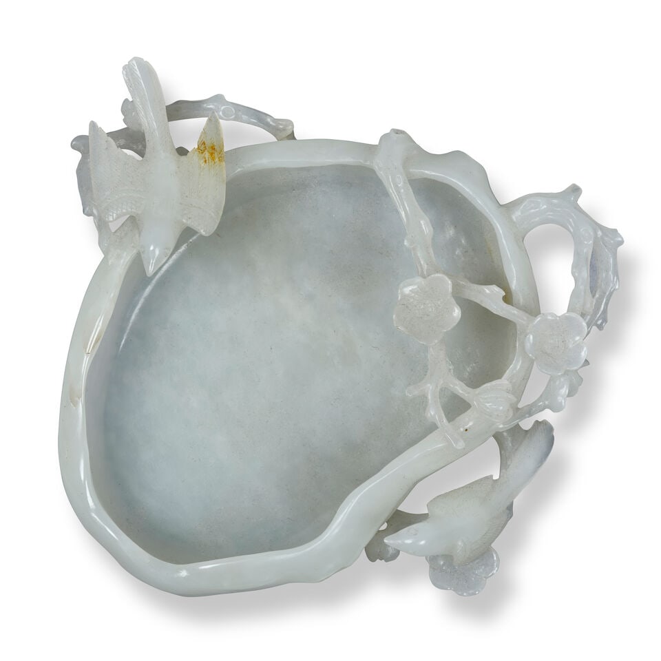A WHITE JADE 'PRUNUS AND MAGPIE' WATER COUPE Late Qing Dynasty - 2