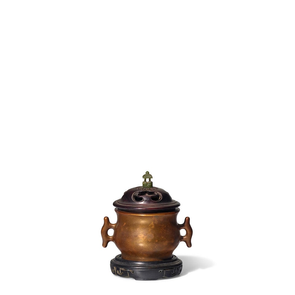 TWO SMALL BRONZE CENSERS：A BRONZE HALBERD-HANDLED CENSER, TOGETHER WITH A BRONZE LION-MAS... - 9