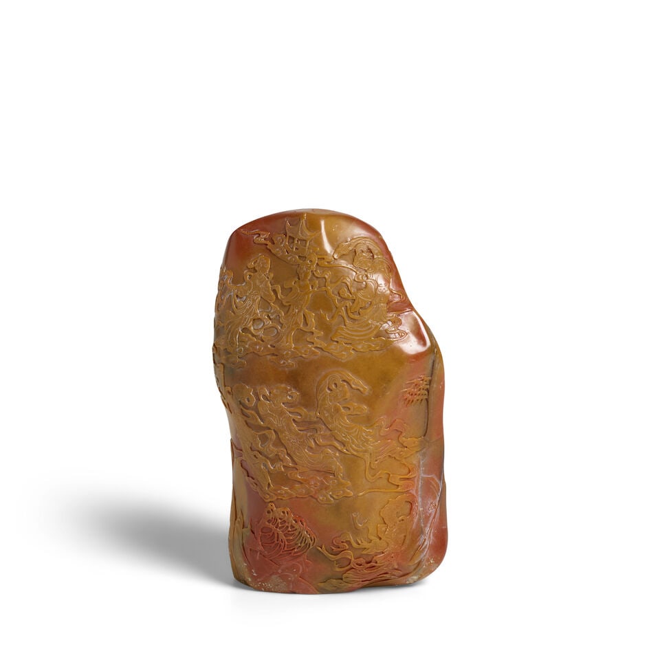 A LARGE SOAPSTONE 'SEVEN HEAVENLY MAIDENS' SEAL 1880-1920 - 3