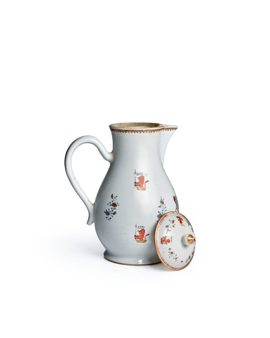 A RARE MASSIVE FAMILLE ROSE ENGLISH ARMORIAL EWER AND COVER Qianlong period, circa 1765 - 3