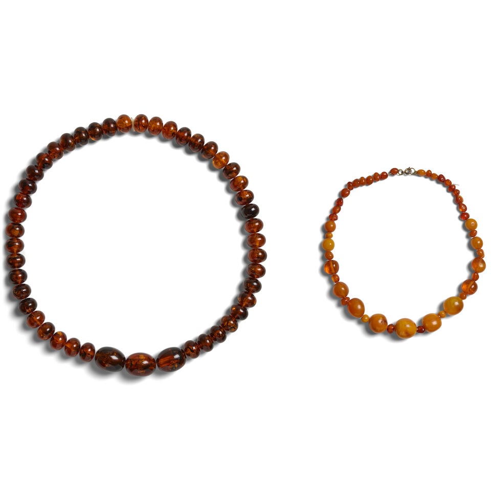 TWO NECKLACES OF AMBER AND AMBER-IMITATION BEADS (1 of 1)